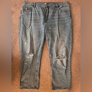 High rise straight leg distressed jeans